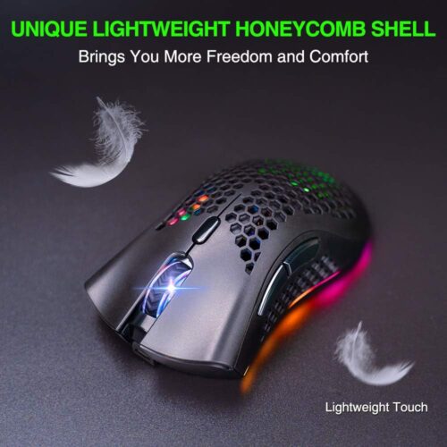 BENGOO KM-1 Wireless Gaming Mouse – RGB, 3200 DPI, Honeycomb Shell - Image 3