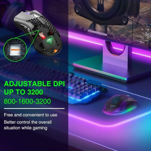 BENGOO KM-1 Wireless Gaming Mouse – RGB, 3200 DPI, Honeycomb Shell - Image 7
